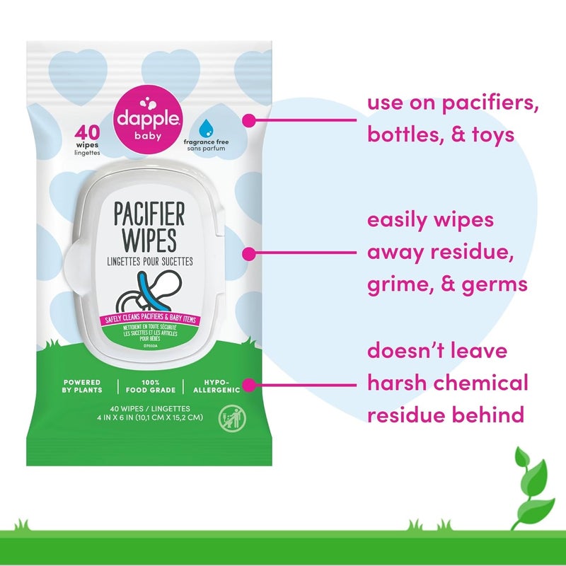 dapple Pacifier Wipes, for Baby and Toddlers, Diaper Bag Essentials, Fragrance Free 40 Ct, Pack of 3 - Image 2